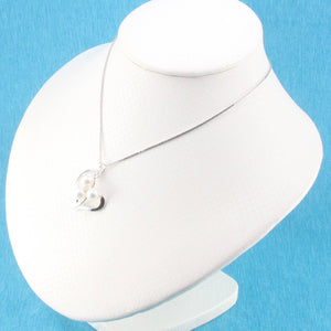 White Pearl Heart Pendant with Diamond – 14k White Gold