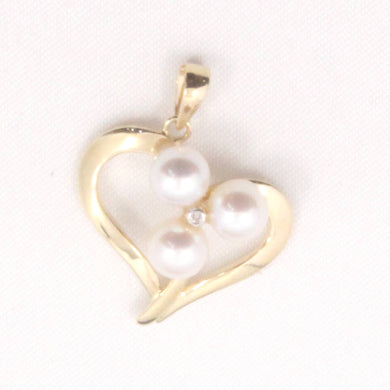 White Pearl Heart Pendant with Diamond – 14k Yellow Gold