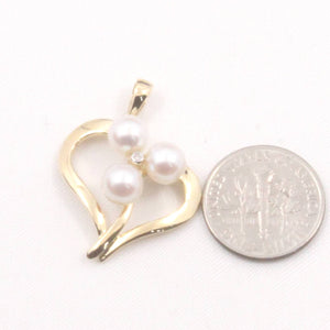 White Pearl Heart Pendant with Diamond – 14k Yellow Gold