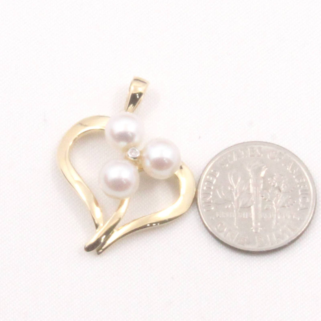 White Pearl Heart Pendant with Diamond – 14k Yellow Gold