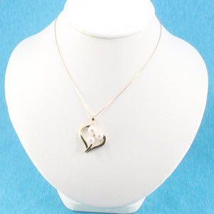 White Pearl Heart Pendant with Diamond – 14k Yellow Gold
