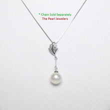 Load image into Gallery viewer, White Pearl Leaf Bail Pendant – 14k White Gold with Diamonds