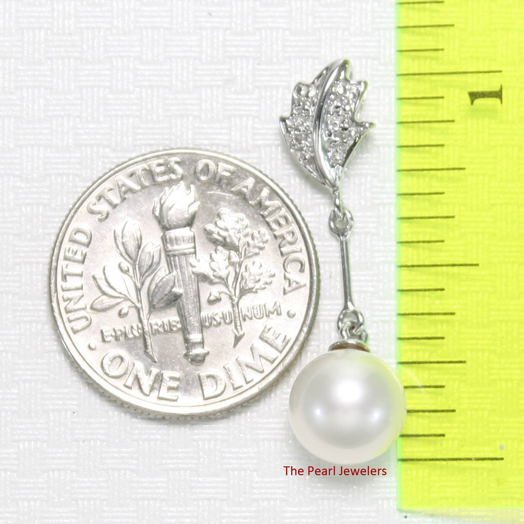 White Pearl Leaf Bail Pendant – 14k White Gold with Diamonds