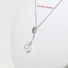 Load image into Gallery viewer, White Pearl Leaf Bail Pendant – 14k White Gold with Diamonds