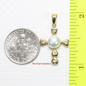 White Pearl Love Cross Pendant – 14k Yellow Gold + Diamonds