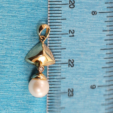 White Pearl Pyramid Pendant – 14k Yellow Gold + Diamond Tip