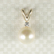 Load image into Gallery viewer, White Pearl Pendant – 14k Yellow Gold Rabbit-Ear Bail + Diamond