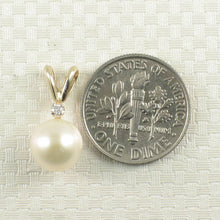 Load image into Gallery viewer, White Pearl Pendant – 14k Yellow Gold Rabbit-Ear Bail + Diamond