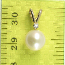Load image into Gallery viewer, White Pearl Pendant – 14k Yellow Gold Rabbit-Ear Bail + Diamond