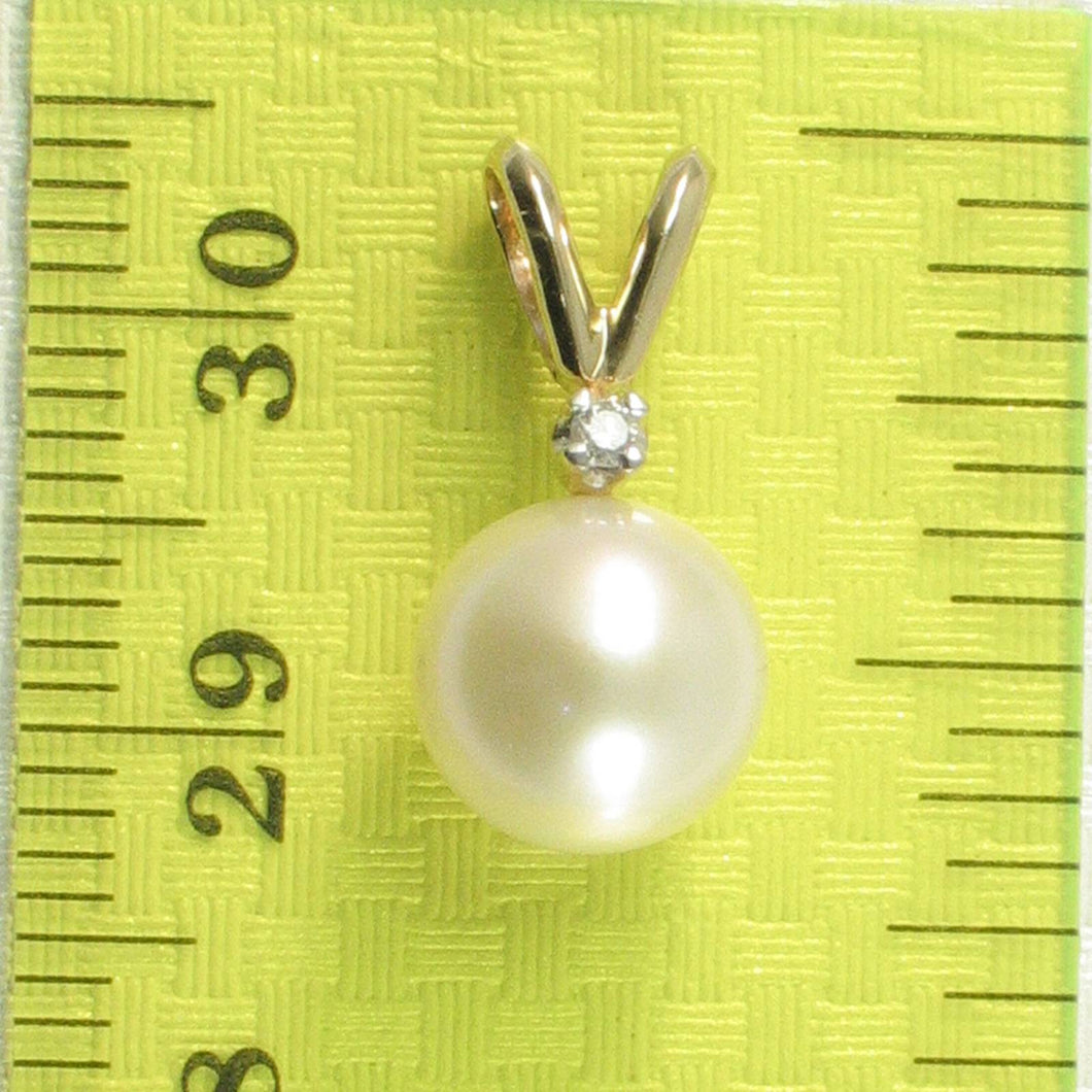 White Pearl Pendant – 14k Yellow Gold Rabbit-Ear Bail + Diamond
