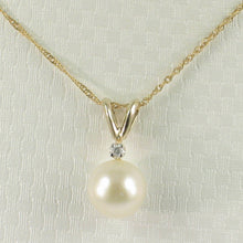 Load image into Gallery viewer, White Pearl Pendant – 14k Yellow Gold Rabbit-Ear Bail + Diamond