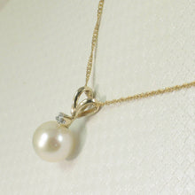 Load image into Gallery viewer, White Pearl Pendant – 14k Yellow Gold Rabbit-Ear Bail + Diamond