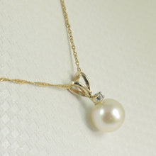 Load image into Gallery viewer, White Pearl Pendant – 14k Yellow Gold Rabbit-Ear Bail + Diamond