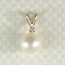 Load image into Gallery viewer, White Pearl Rabbit-Ear Pendant – 14k Yellow Gold + Diamond