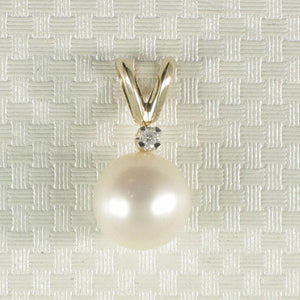 White Pearl Rabbit-Ear Pendant – 14k Yellow Gold + Diamond
