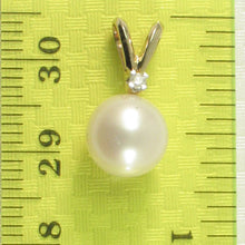 Load image into Gallery viewer, White Pearl Rabbit-Ear Pendant – 14k Yellow Gold + Diamond