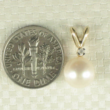 Load image into Gallery viewer, White Pearl Rabbit-Ear Pendant – 14k Yellow Gold + Diamond