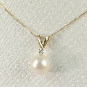 White Pearl Rabbit-Ear Pendant – 14k Yellow Gold + Diamond
