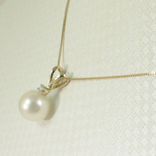 Load image into Gallery viewer, White Pearl Rabbit-Ear Pendant – 14k Yellow Gold + Diamond