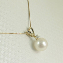 Load image into Gallery viewer, White Pearl Rabbit-Ear Pendant – 14k Yellow Gold + Diamond