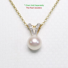 Load image into Gallery viewer, White Pearl Pendant with 6 Diamonds – 14k Yellow Gold Rabbit-Ear Bail