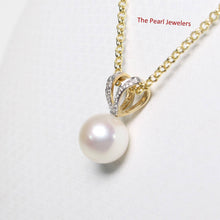 Load image into Gallery viewer, White Pearl Pendant with 6 Diamonds – 14k Yellow Gold Rabbit-Ear Bail
