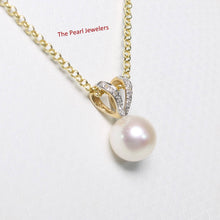 Load image into Gallery viewer, White Pearl Pendant with 6 Diamonds – 14k Yellow Gold Rabbit-Ear Bail