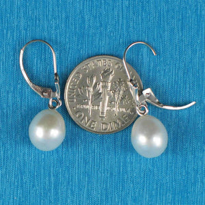 14k White Gold Raindrop White Pearl Lever Back Dangle Earrings