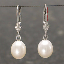 Load image into Gallery viewer, 14k White Gold Leverbacks Raindrop Pearl Dangle Earrings