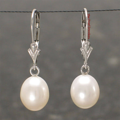 14k White Gold Leverbacks Raindrop Pearl Dangle Earrings
