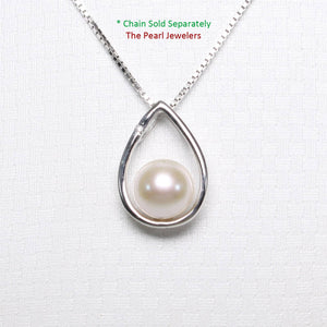 White Pearl Raindrop Pendant with Diamond – 14k White Gold