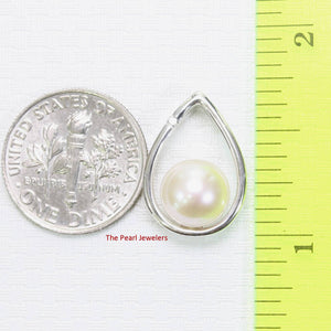 White Pearl Raindrop Pendant with Diamond – 14k White Gold