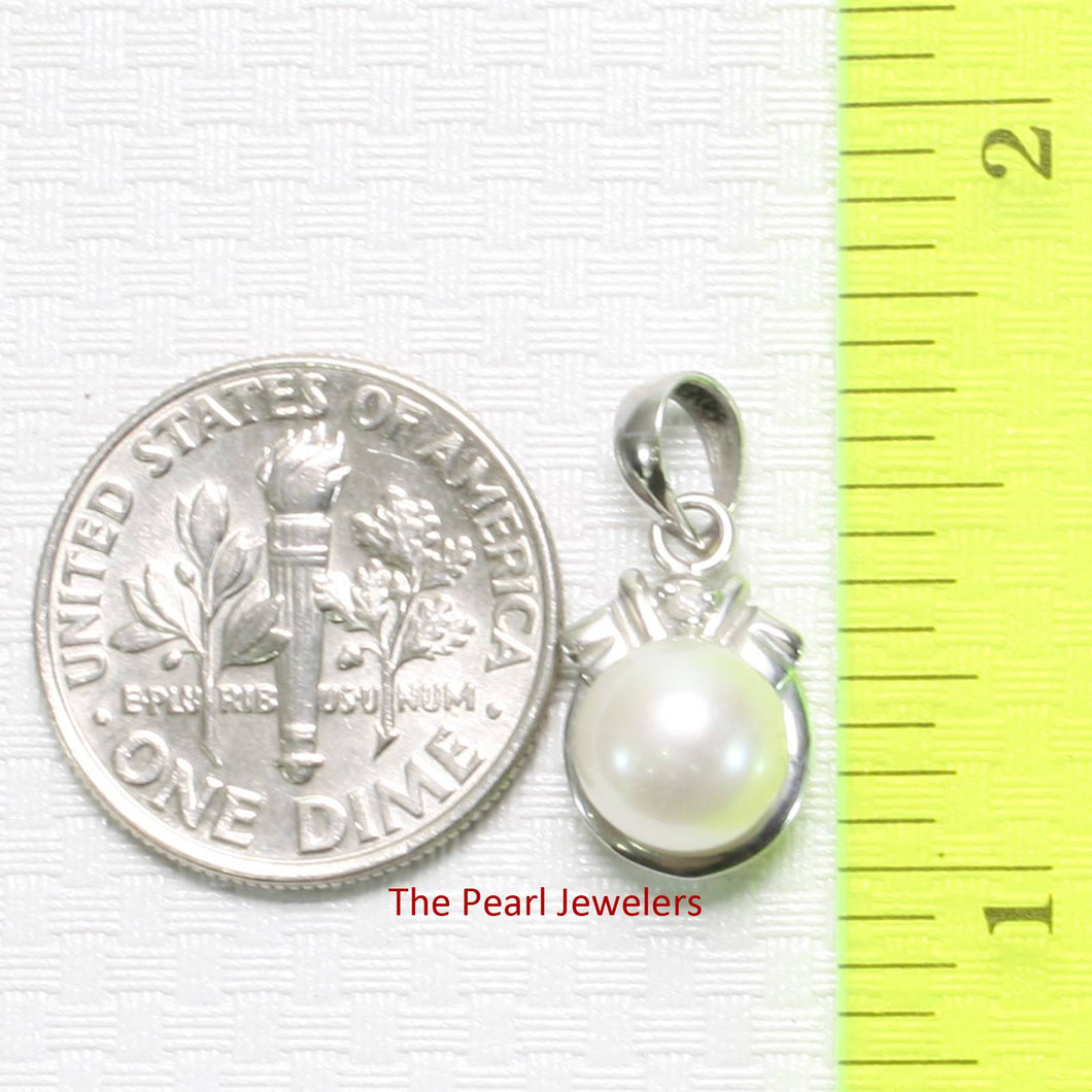 White Pearl Pendant – 14k White Gold Scroll Bail