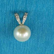 Load image into Gallery viewer, White Pearl Pendant – 14k Yellow Gold with 6 Diamonds