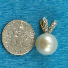 Load image into Gallery viewer, White Pearl Pendant – 14k Yellow Gold with 6 Diamonds