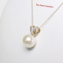 Load image into Gallery viewer, White Pearl Pendant – 14k Yellow Gold with 6 Diamonds