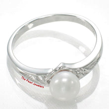 Load image into Gallery viewer, Solid .925 Sterling Silver Rhodium-Finish White Cultured Pearl Solitaire Ring