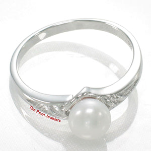 Solid .925 Sterling Silver Rhodium-Finish White Cultured Pearl Solitaire Ring