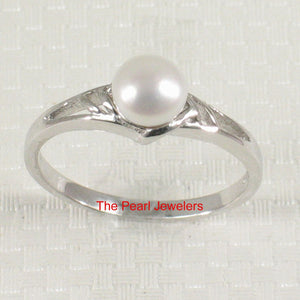 Solid .925 Sterling Silver Rhodium-Finish White Cultured Pearl Solitaire Ring