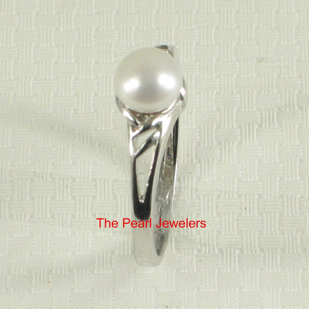 Solid .925 Sterling Silver Rhodium-Finish White Cultured Pearl Solitaire Ring