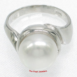 Solid Sterling Silver .925 White 9–10 mm Freshwater Pearl Solitaire Ring