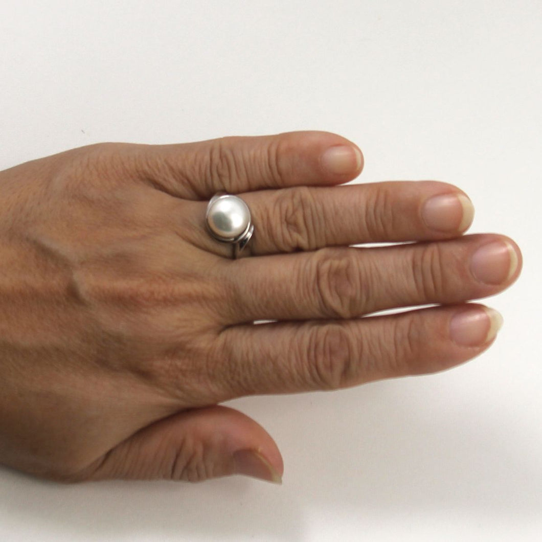 Solid Sterling Silver .925 White 9–10 mm Freshwater Pearl Solitaire Ring