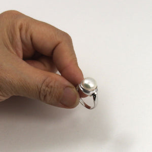 Solid Sterling Silver .925 White 9–10 mm Freshwater Pearl Solitaire Ring