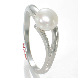 Solid Sterling Silver .925 5–6 mm White Freshwater Pearl Solitaire Ring