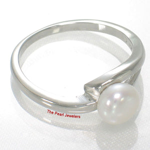 Solid Sterling Silver .925 5–6 mm White Freshwater Pearl Solitaire Ring