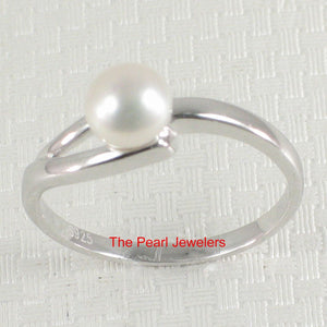 Solid Sterling Silver .925 5–6 mm White Freshwater Pearl Solitaire Ring