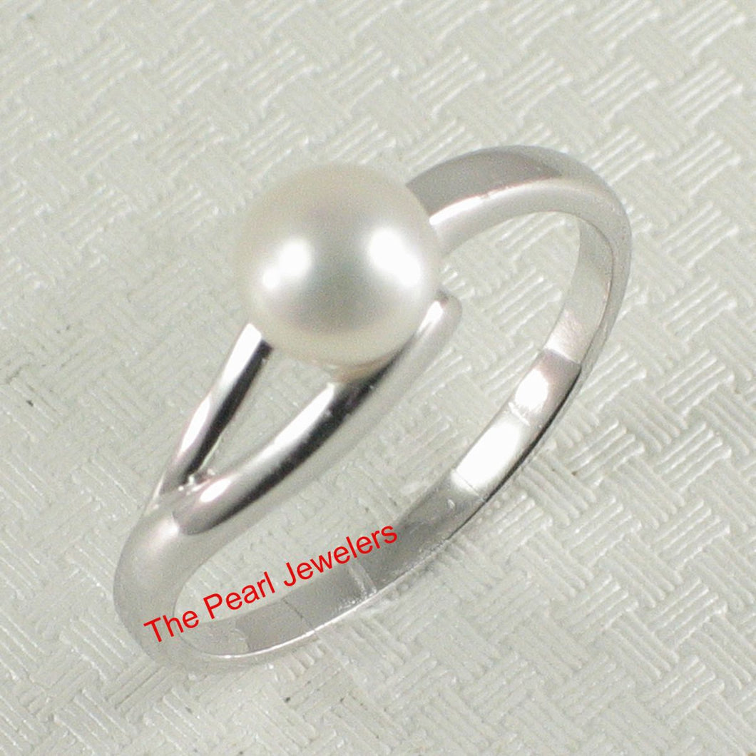 Solid Sterling Silver .925 5–6 mm White Freshwater Pearl Solitaire Ring