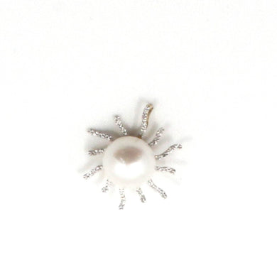 Sunshine White Pearl Pendant with Diamonds – 14k Yellow Gold