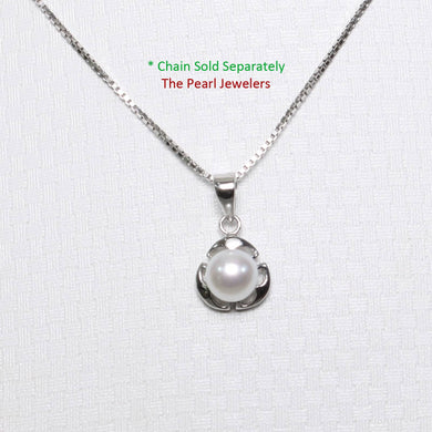 White Pearl Pendant – 14k White Gold Three Leaf Design