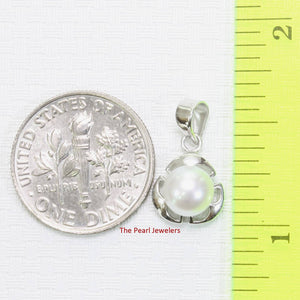 White Pearl Pendant – 14k White Gold Three Leaf Design